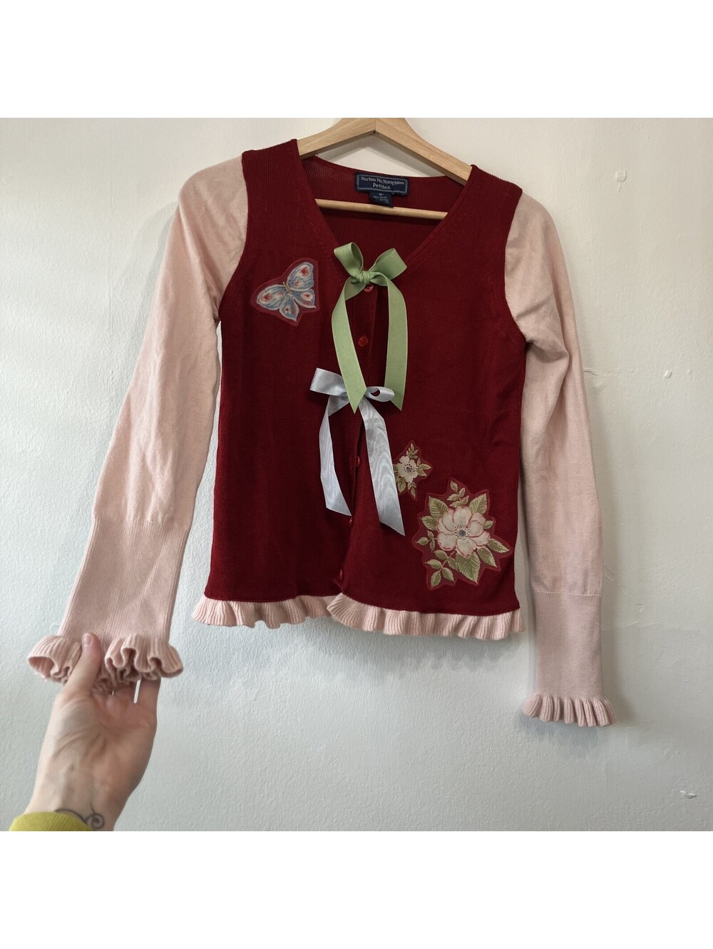 Vintage 90s Whimsigoth Patchwork Cardigan Romantic Coquette Dainty Frilly Medium